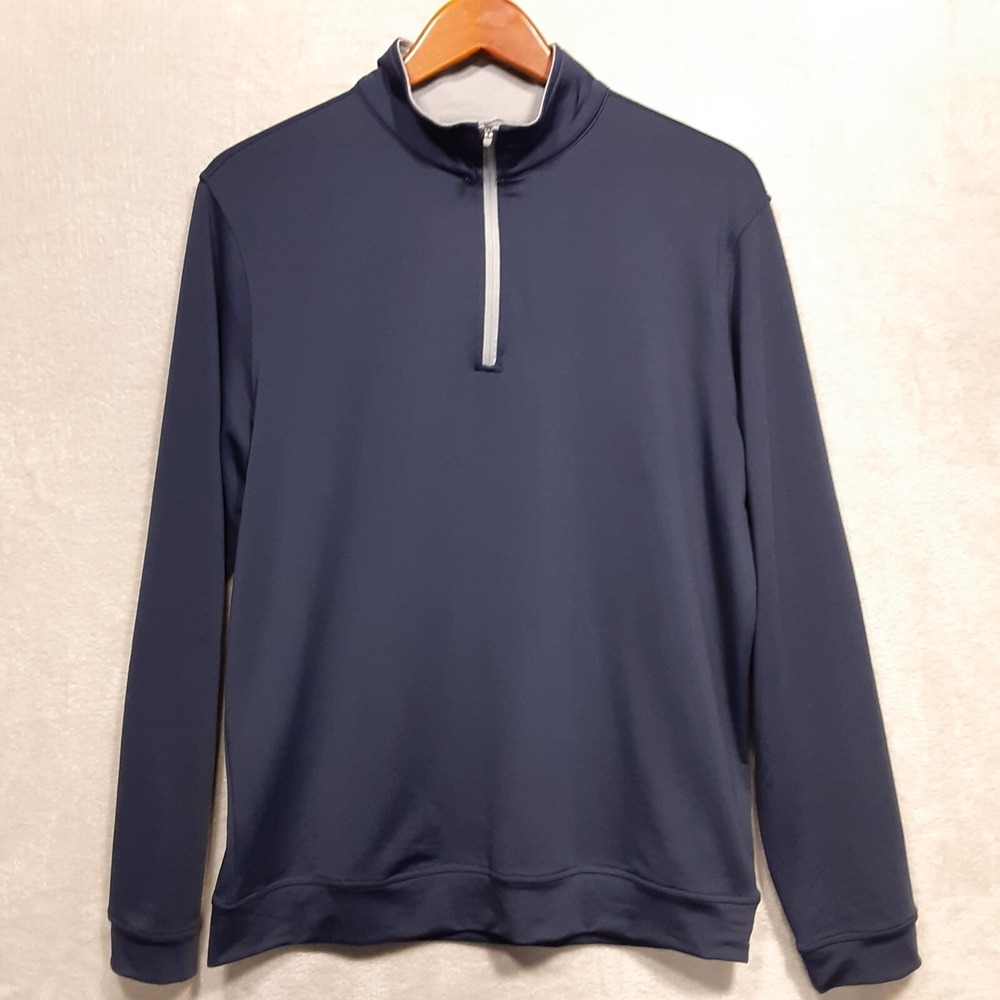 Magaschoni Mens 1/4 Zip LS Athletic Top Sz.M/Navy-Blue/Mock Neck/Spandex Blend